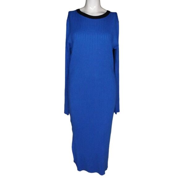 FUTURE COLLECTIVE Dress, XL, Blue Ribbed Knit, Side Buttons, Long sleeve, Stripe - Picture 12 of 15